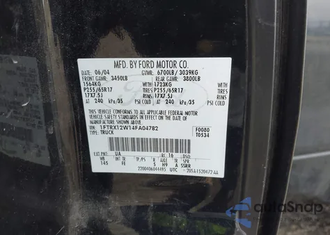 2004 Ford F-150 Stx/Xl/Xlt from USA, damaged, VIN 1FTRX12W14FA04782